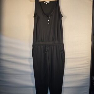 Victoria's Secret Black Tanktop Drawstring Jumpsuit Romper Pockets Lounge Small‎